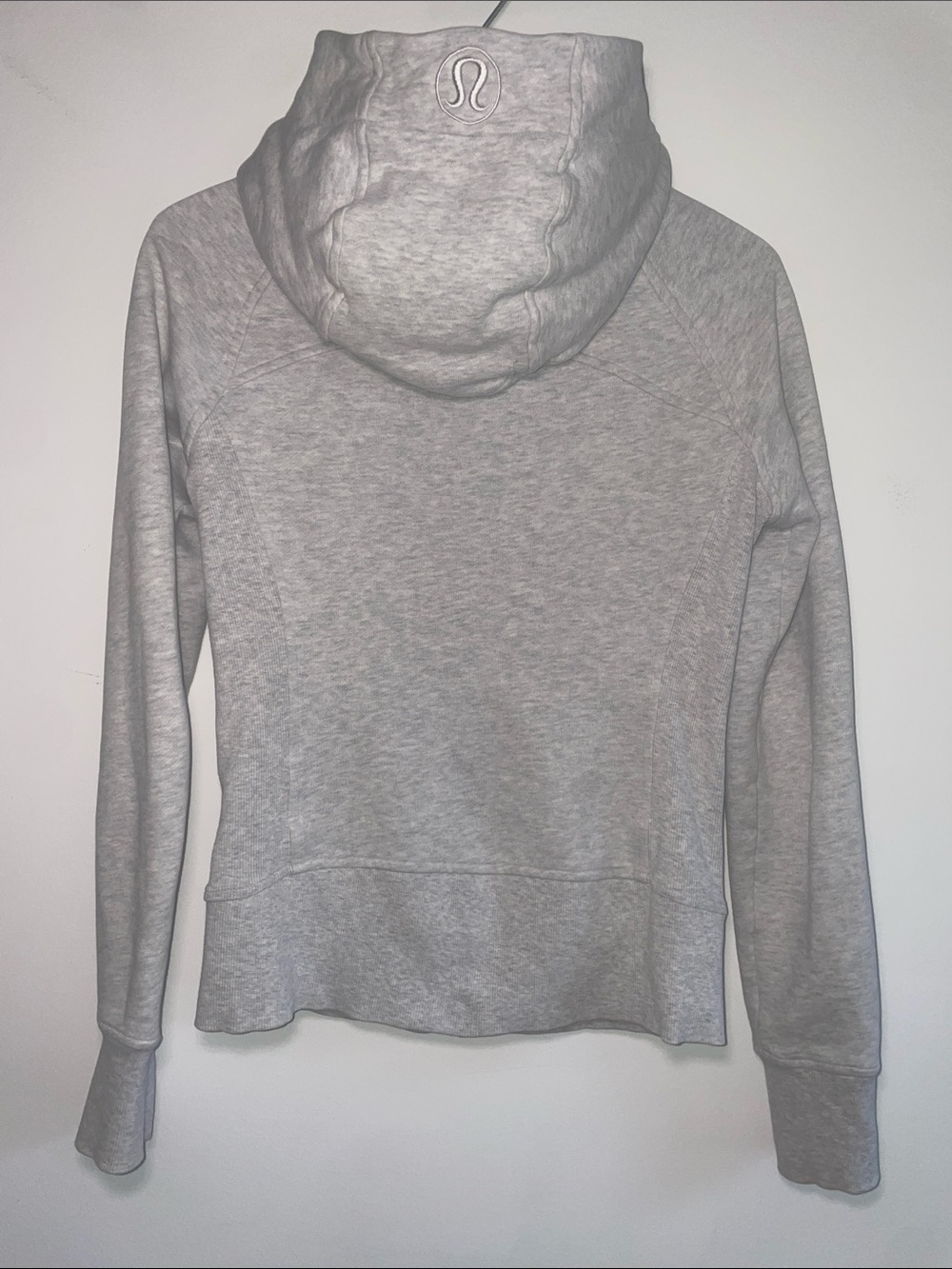 LULULEMON Light Gray Zip Cowl Hoodie Logo on Hood - Like New - Thumbhole Sleeves
